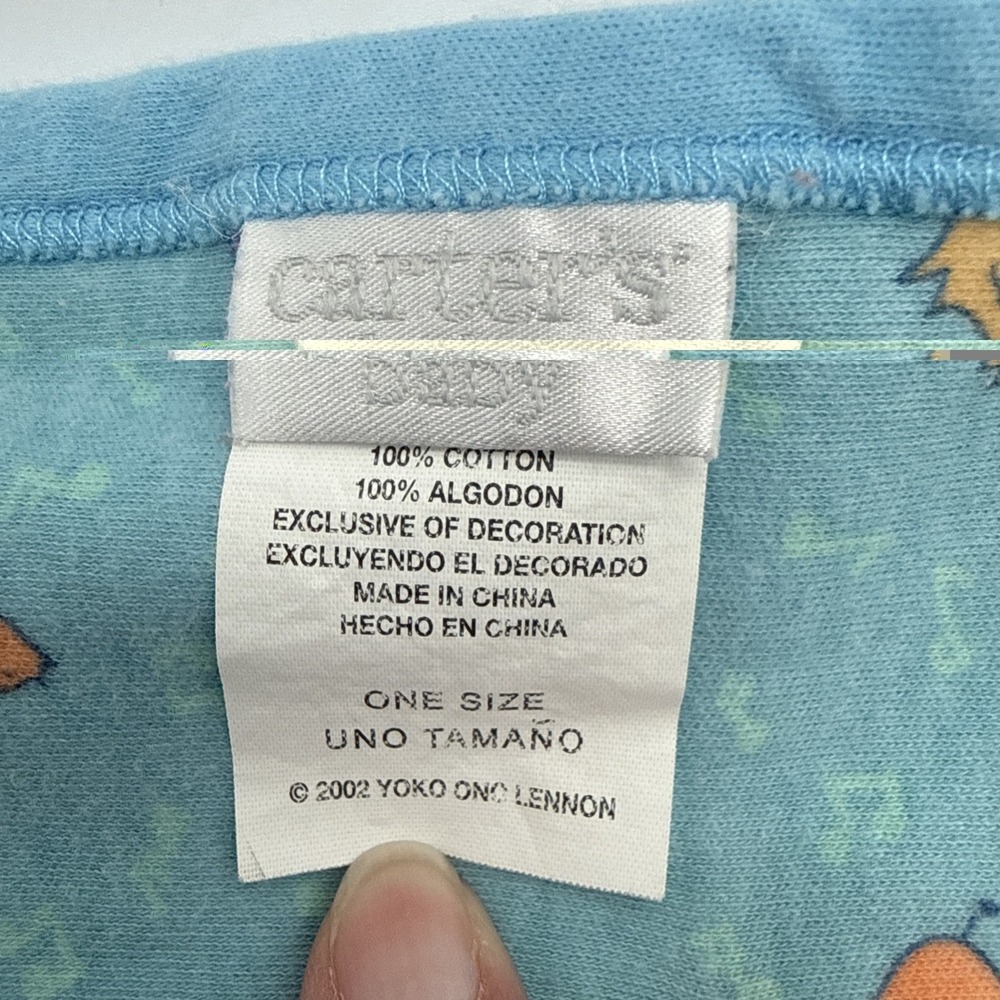 Vtg Carter's John Lennon REAL LOVE Baby Blanket Blue Green Animals Palm Trees - Picture 5 of 8